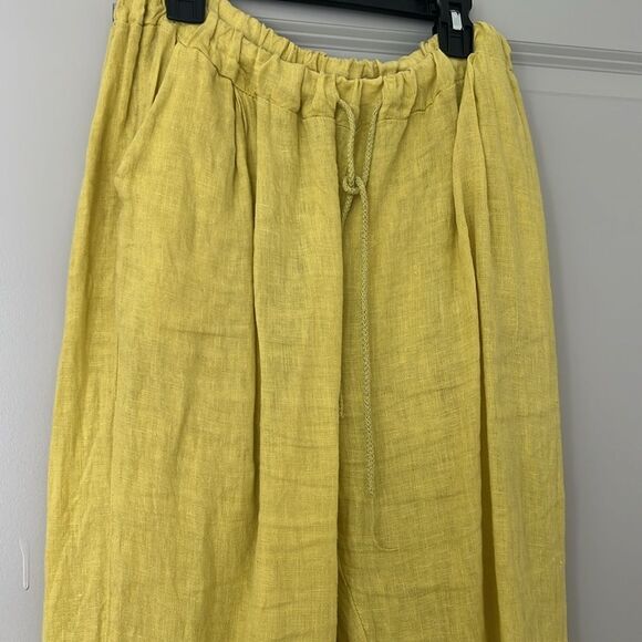 European linen chartreuse straight leg pants - Picture 5 of 7